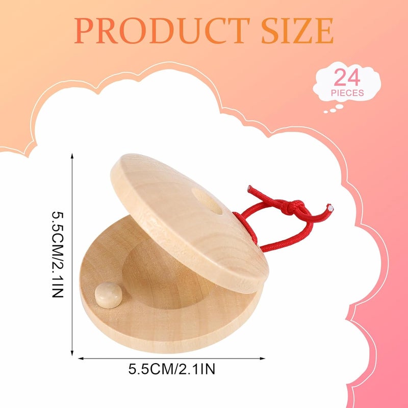 Fuyamp 24 Pcs Castanets Wooden Musical Instrument Finger Castanets Baby Castanet Hand Finger Castanets Classroom DIY Wooden Percussion Instrument for Kids Adults - Image 2